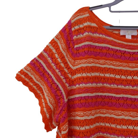 Belle by Kim Gravel Summer Boho Pointelle Stripe Sweater Sz 3X Orange Knit - Picture 8 of 15